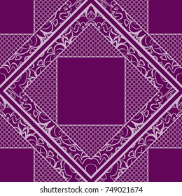 Seamless lace line art pattern. Geometric ornament with frame. Vector illustration