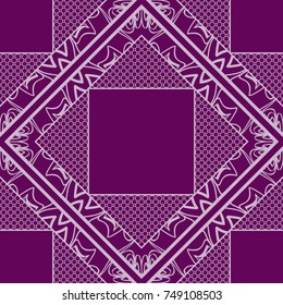 Seamless lace line art pattern. Geometric ornament with frame. Vector illustration