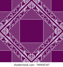 Seamless lace line art pattern. Geometric ornament with frame. Vector illustration