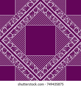 Seamless lace line art pattern. Geometric ornament with frame. Vector illustration