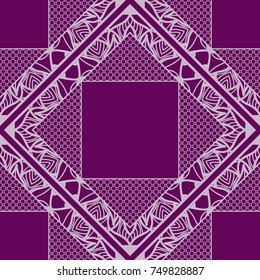 Seamless lace line art pattern. Geometric ornament with frame. Vector illustration