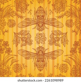 Seamless lace ornament. bees. Vector illustration