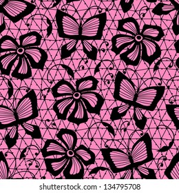 Seamless lace pattern with butterflies and flowers.