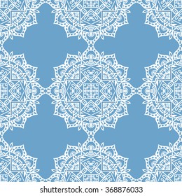 Seamless lace pattern, floral geometric ornament, decorative repeating fabric texture. Tribal ethnic motif, vector abstract background