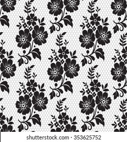 Seamless lace pattern, flower vintage vector background.