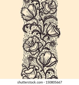 Seamless lace pattern with flowers and elements of the web