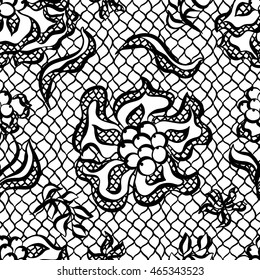 Seamless lace pattern with flowers. Vintage fashion textile.