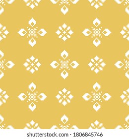 Seamless lace pattern with folkloric floral ornament in scandinavian retro style. Stock illustration for background, wallpaper, textile, scrapbooking, wrapping paper.