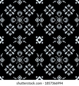 Seamless lace pattern with folkloric floral ornament in scandinavian retro style. Stock illustration for background, wallpaper, textile, scrapbooking, wrapping paper.