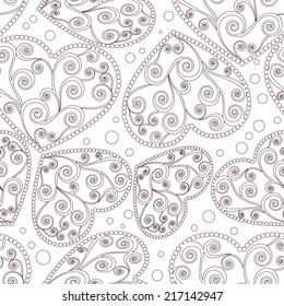 Seamless lace pattern with hearts and swirls