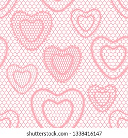 Seamless lace pattern with hearts. Vintage fashion textile.