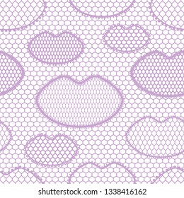 Seamless lace pattern with lips. Vintage fashion textile.