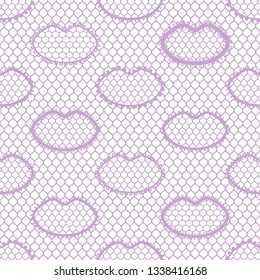Seamless lace pattern with lips. Vintage fashion textile.