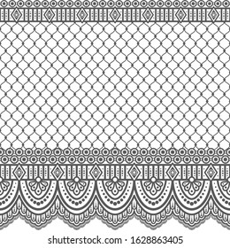Seamless lace pattern made of abstarct ethnic ornamental leaves on white background