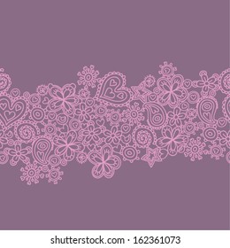 Seamless lace pattern made of flowers and hearts. Seamless pattern can be used for wallpapers, pattern fills, web page backgrounds, surface textures.