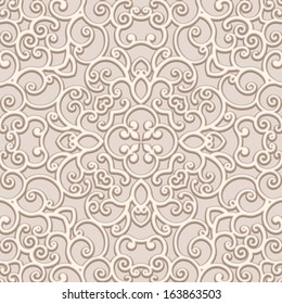 Seamless lace pattern, ornamental beige vector background