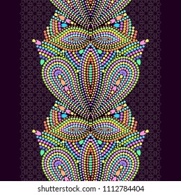 Seamless lace pattern with paisley and dots. Traditional colorful ethnic ornament,. Vector print. Use for wallpaper, pattern fills,textile  design.