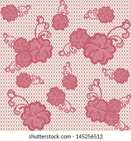Seamless lace pattern with pink flowers. Can be used to design wedding invitations and greeting cards. Vector illustration.