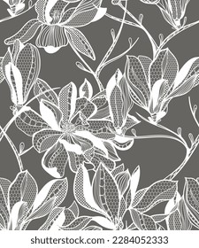 seamless lace pattern, vector illustration, magnolia flowers