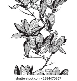 seamless lace pattern, vector illustration, magnolia flowers
