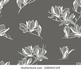 seamless lace pattern, vector illustration, magnolia flowers
