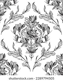 seamless lace pattern, vector illustration, magnolia flowers