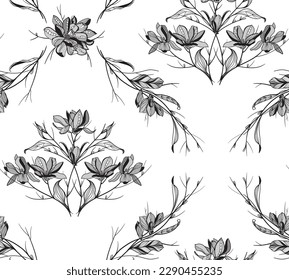 seamless lace pattern, vector illustration, magnolia flowers