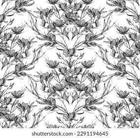 seamless lace pattern, vector illustration, magnolia flowers