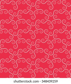 Seamless lace pattern. Vintage, curled texture. Spiral, swirl floral figures. Twist ornament of laurel leaves. Red, white colored background. Vector