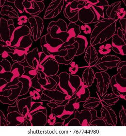 Seamless lace pink pattern with flowers. Vector trendy floral design for lingerie and fashion wearing.