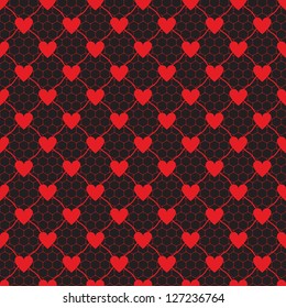 seamless lace red pattern with heart on black background