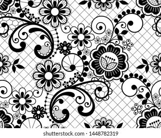 Seamless lace retro vector pattern - detailed repetitive design with flowers and swirls, ornamental background in black on white.

Wedding lace monochrome textile decoration, vintage decoration