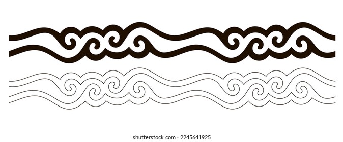 Seamless lace ribbon with ornamental elements. Vector waves ornament.