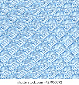 Seamless lace sea pattern with stylized waves. Marine background. Vector illustration.