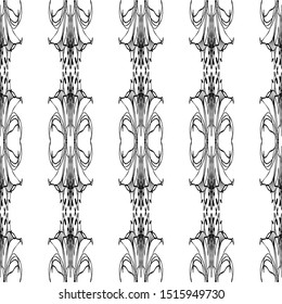 Seamless lace vector. Black lace on white background. Black and white graphics. Lace strips. For design and decor.Art Nouveau and art Deco pattern.