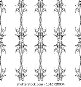 Seamless lace vector. Black lace on white background. Black and white graphics. Lace strips. For design and decor.Art Nouveau and art Deco pattern.