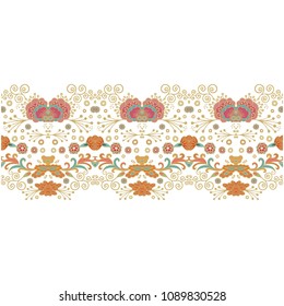 Seamless lace vector border ornament on white background