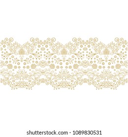 Seamless lace vector border ornament on white background