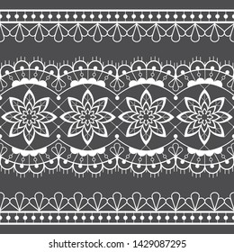 Seamless lace vector design - detailed retro wedding lace pattern with flowers and swirls, symmetric ornament 
