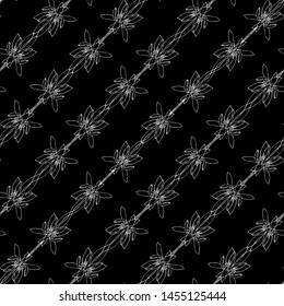 Seamless lace vector. White lace on black background. Black and white graphics. Lace strips. Diagonal stripe. For design and decor.