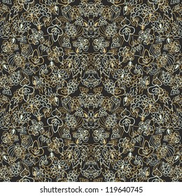 Seamless laced decorative floral ornament on dark background
