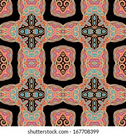Seamless laced oriental pattern, on black background