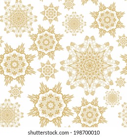 Seamless laced pattern with decorative snowflakes