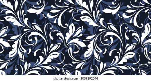 Seamless lacy floral pattern. Ornate background for textile, wallpapers, wrapping, paper. Blue color.