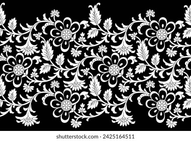 Seamless lacy vector floral border design