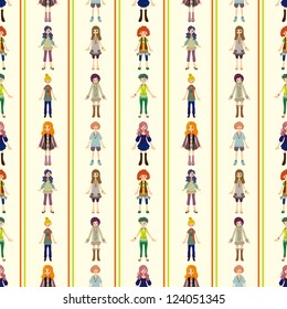 seamless lady pattern,cartoon vector illustration
