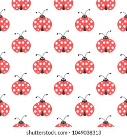 Seamless ladybird  background. red and black Ladybugs on white. Bright summer vector pattern. Paper or fabric print.