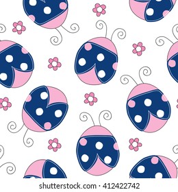 seamless ladybird and flowers pattern vector illustration