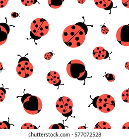 Seamless ladybird's background with hearts. Vector pattern illustration