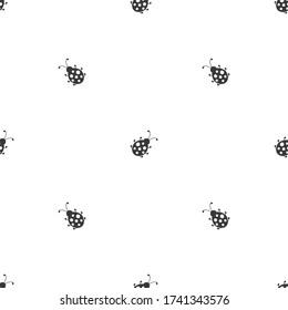 Seamless ladybug family walking  ornament. black Lady bugs on white background. Bright summer vector pattern. Paper or fabric print.